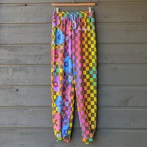 Arts Cow Ellie Paisley Retro Checkerboard Daisy Flowers Jogger Pants Size Large
